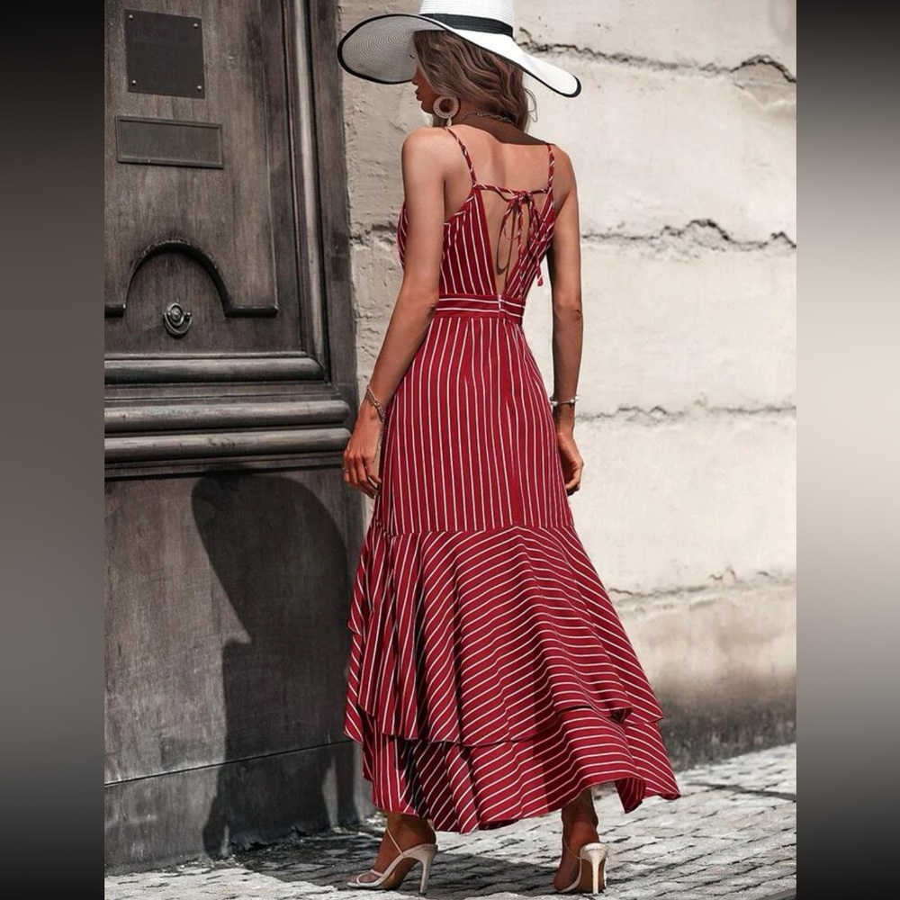 Boho striped ruffle trim maxi dress - Picture 7 of 16
